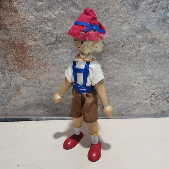 Vintage Wooden Peg Austrian Style Boy Folk Art Doll Figurine - Picture 7 of 11